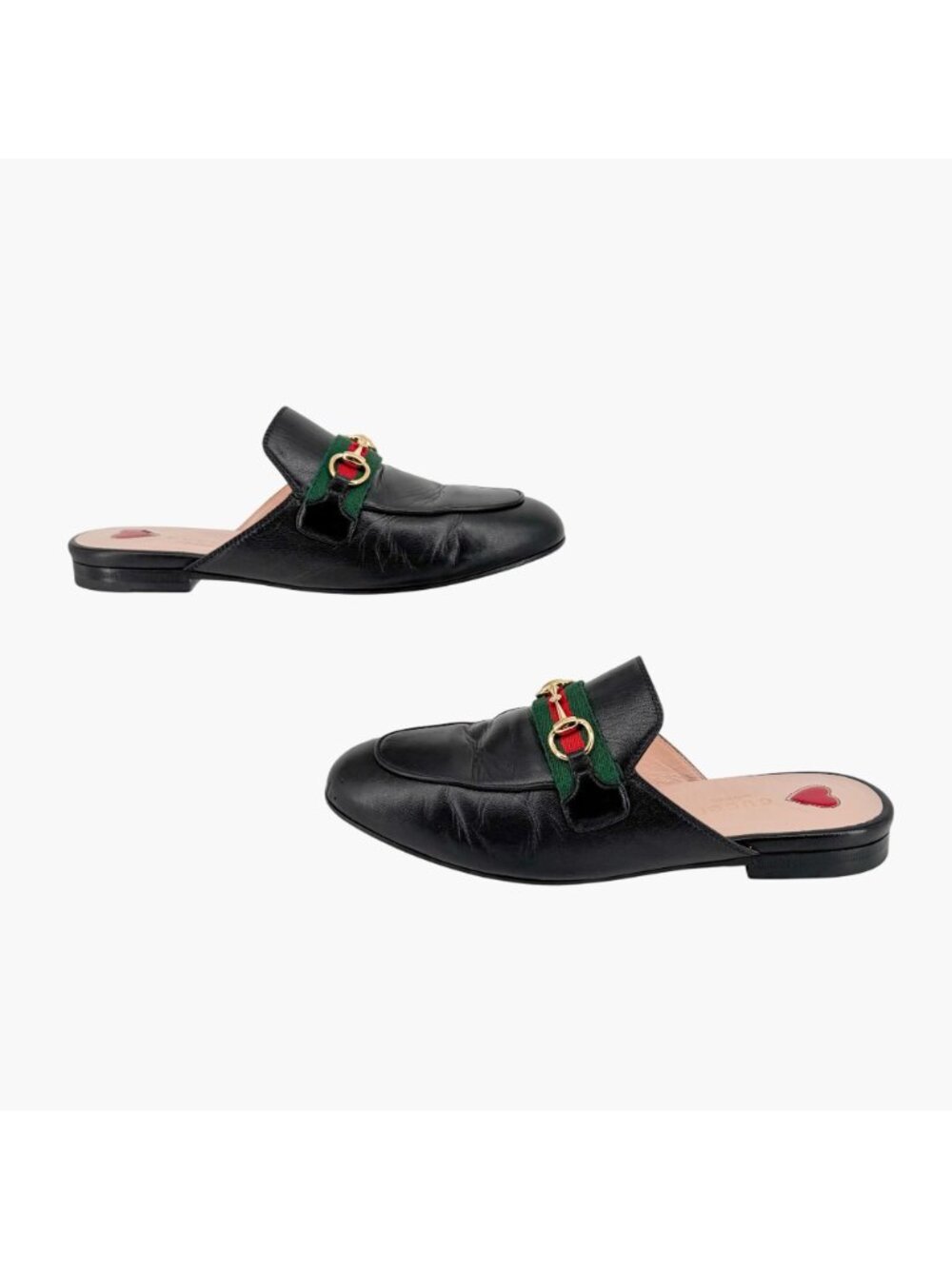 Gucci Princetown Black Leather Web Stripe Horsebit Mules Size 36.5 US 6.5 Women - Picture 9 of 15